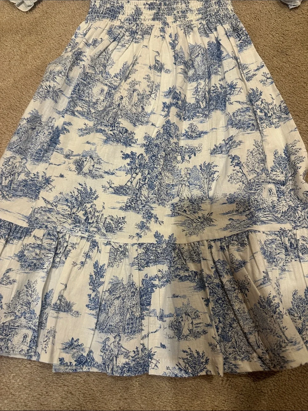 Smocked Blue Toile Puff-Sleeve Girls Dress by LoveShackFancy